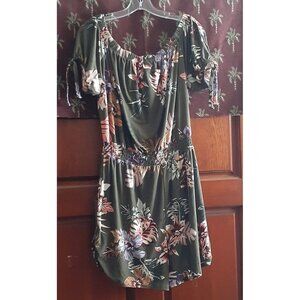 Floral Romper Plus Size 1X Off Shoulder Drop Smocked Elastic Waist with Pockets